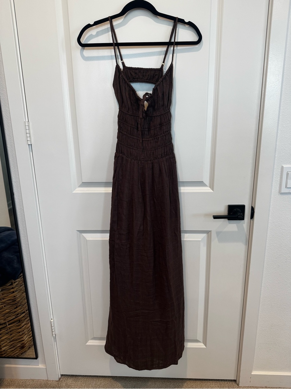 l*space Brown Smocked Maxi Dress with Spaghetti Straps
